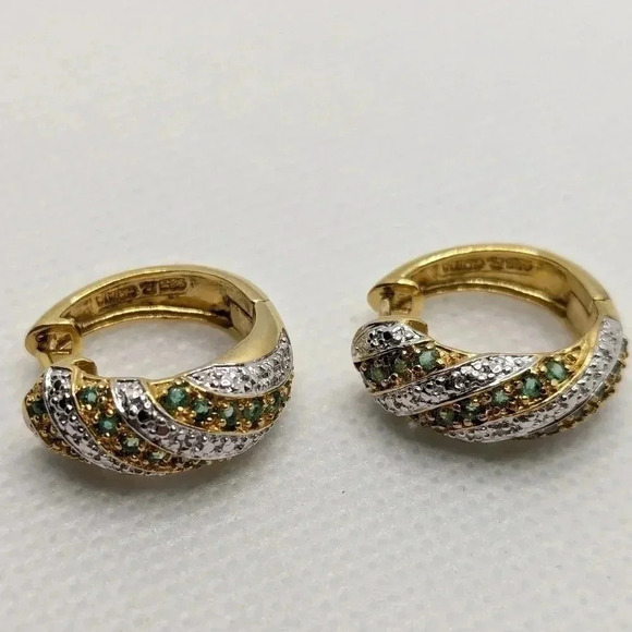 925  vermeil diamond Huggie earrings - Picture 2 of 5